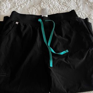 Figs Black Joggers with Teal Drawstring